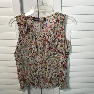 A.n.a colorful floral ruffle sleeveless blouse, PS